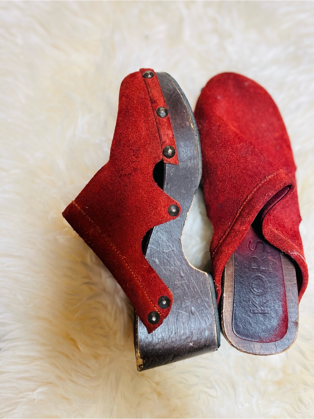 VTG 70s Studded Suede Hippie Boho Made In Italy Scandinavian Michael Kors Clogs - Picture 8 of 8